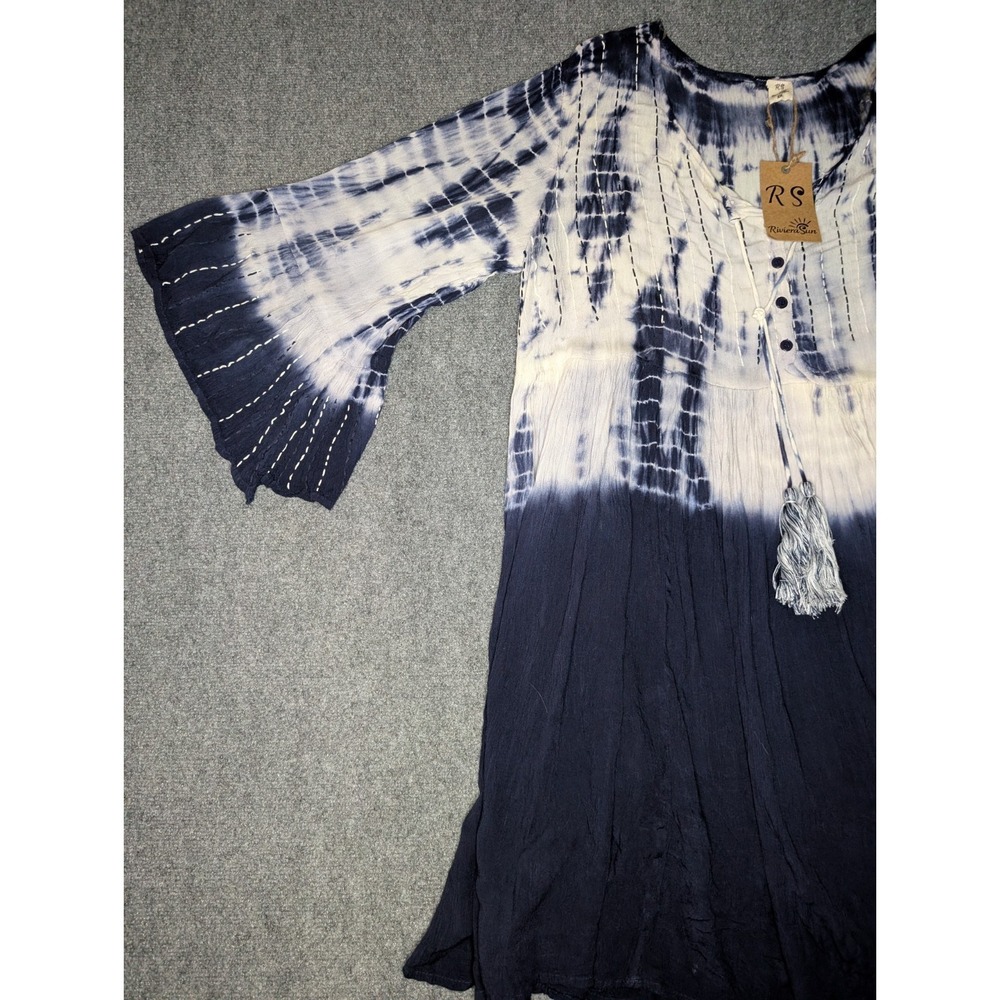 NWT Riviera Sun Women's Size 2XL Tie-dye Blue White Dress Boho Flowy Hippie - Picture 10 of 12